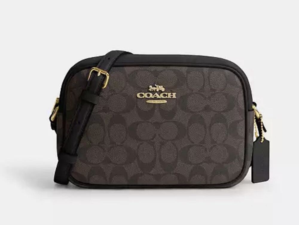 B16-004 NWT Coach Jamie Camera Bag In Signature Canvas Gold/Black Brown